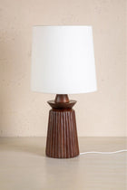 Inti Wood Table Lamp with Solid Taper Lampshade (Off White)