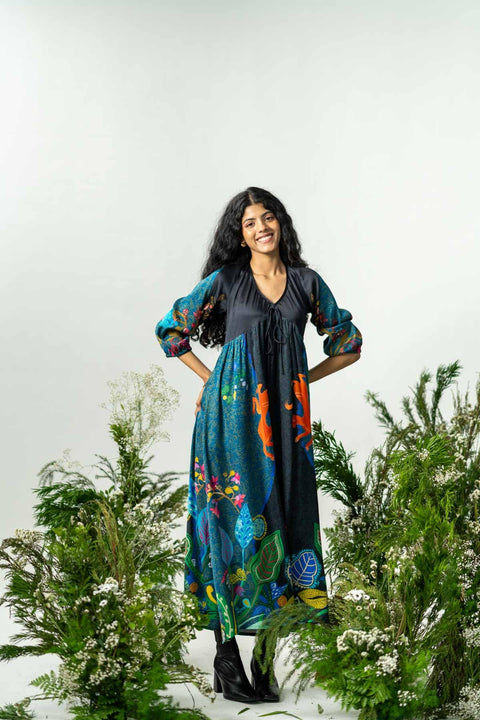 DRESSES Kabini Tiger Midi Dress (Nightsky Teal)