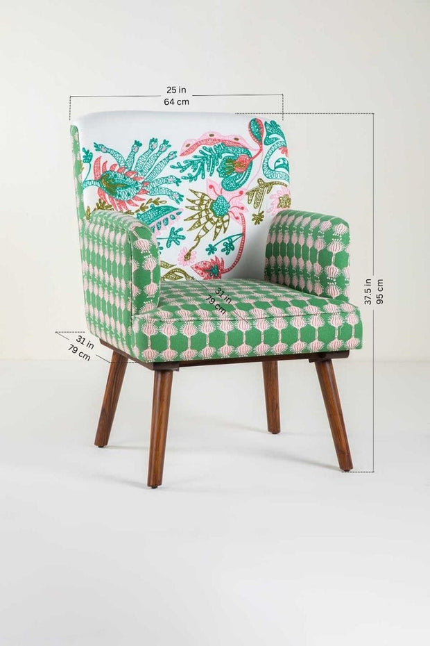 ARMCHAIRS & ACCENTS Embroidered Passiflora Dream Kabo Teak Wood Armchair