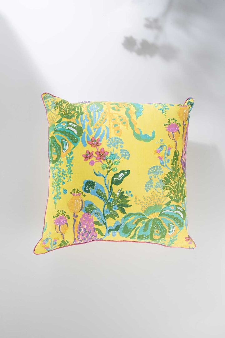 PRINT & PATTERN CUSHIONS Kachnar Yellow Fields Cushion Cover (61 Cm X 61 Cm)