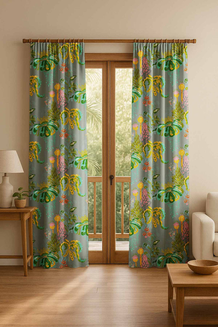 PRINT & PATTERN HEAVY FABRICS Kachnar Green Fields Printed Heavy Fabric And Curtains