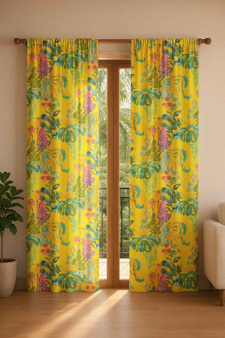 PRINT & PATTERN HEAVY FABRICS Kachnar Yellow Fields Printed Heavy Fabric And Curtains