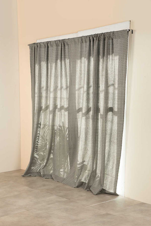 PRINT & PATTERN HEAVY FABRICS Kada Patterned Heavy Fabric And Curtains (Ivory And Grey)