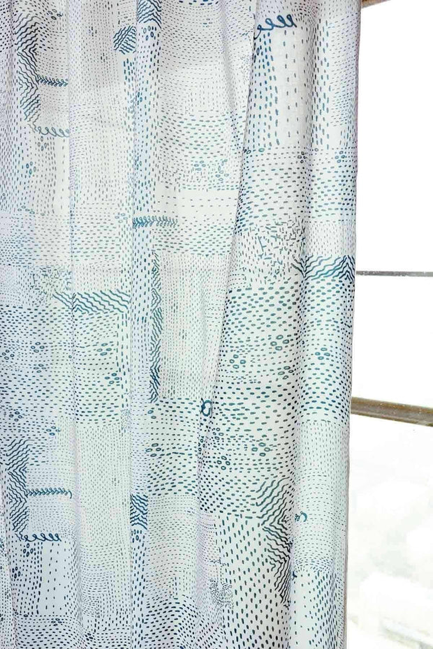 SHEER FABRIC AND CURTAINS Kantha Sheer Fabric And Curtains (Turquoise)