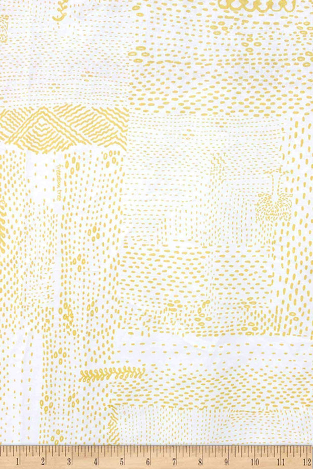 COTTON FABRIC AND CURTAINS Kantha Cotton Fabric And Curtains (Yellow)