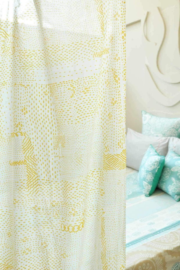 SHEER FABRIC AND CURTAINS Kantha Sheer Fabric And Curtains (Yellow)