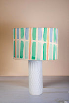 Karah Ceramic Table Lamp with Geo Block Drum Lampshade (Celadon Green)