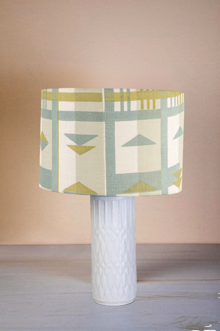 Karah Ceramic Table Lamp with Cambaya Drum Lampshade (Misty Grey)