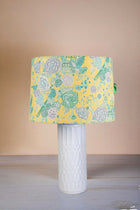 Karah Ceramic Table Lamp with Damask Rose Taper Drum Lampshade (Butter Yellow)