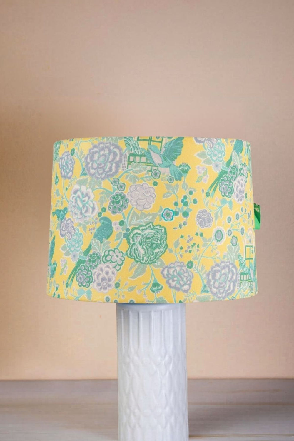 Damask Rose Medium Taper Drum Lampshade (Butter Yellow)