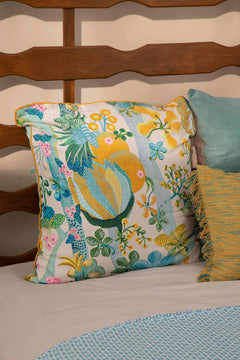 SHAMS & FLOOR CUSHIONS Keora Honey Bloom Floor Cushion Cover (61 Cm X 61 Cm)