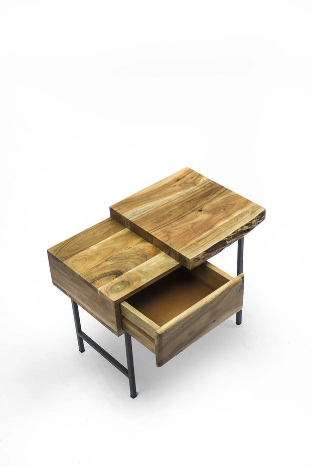 BEDSIDE TABLES Koa Acacia Wood And Metal Bedside Table