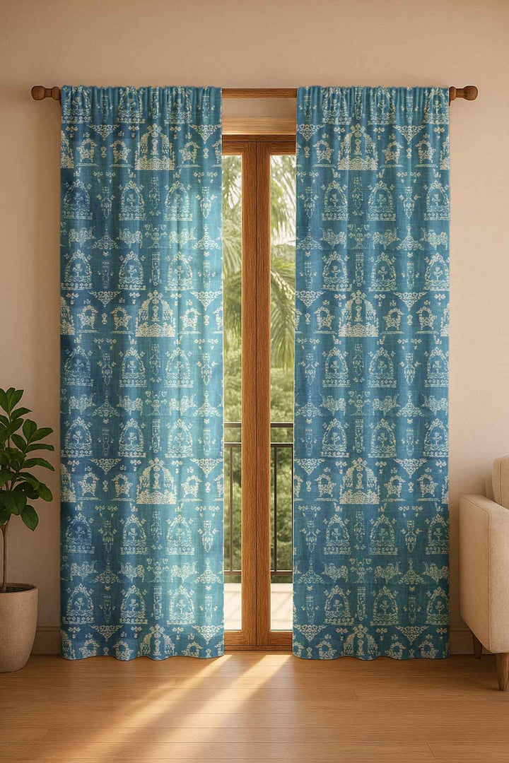 PRINT & PATTERN HEAVY FABRICS Koda Grama Dark Teal Printed Heavy Fabric And Curtains