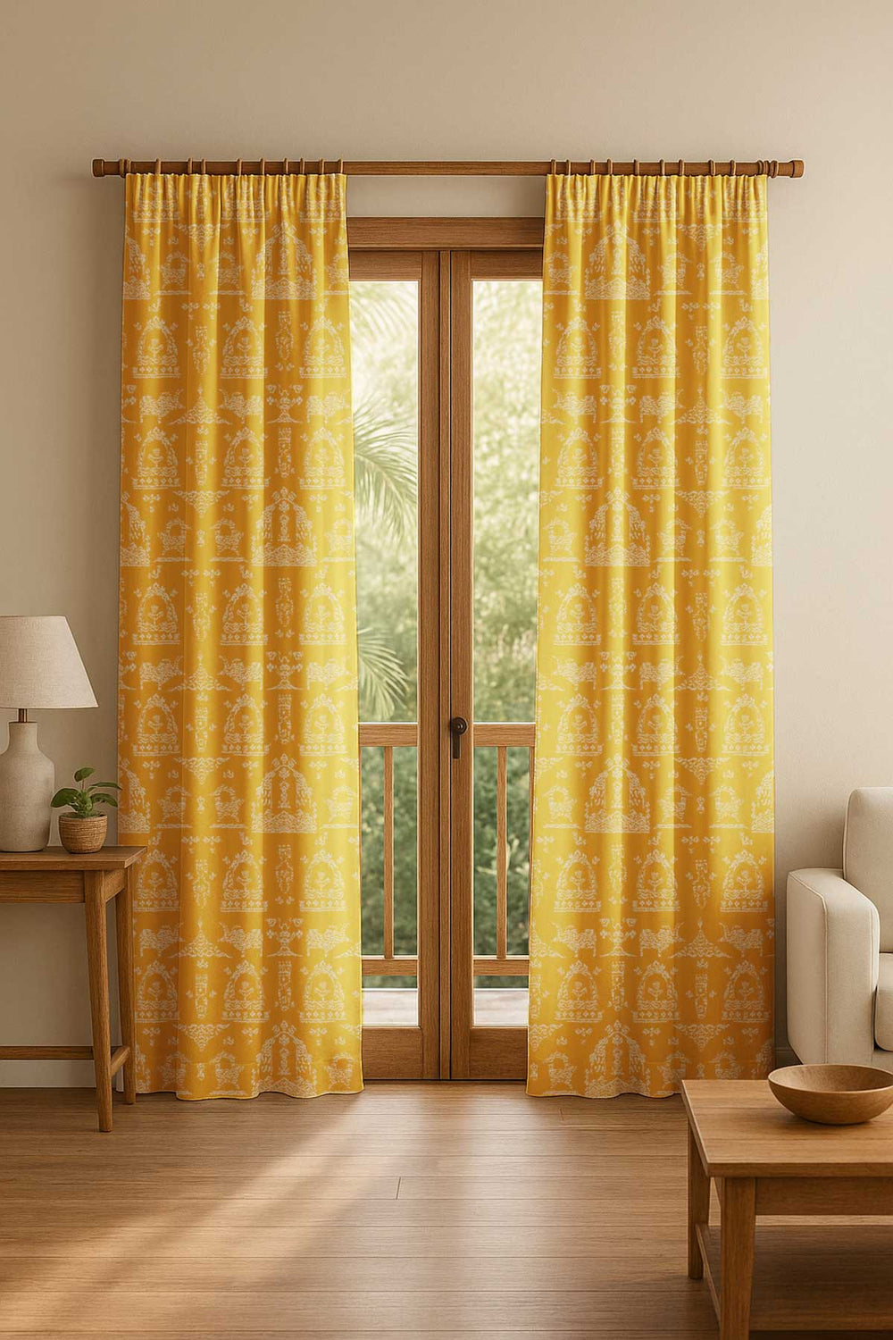 Koda Grama Ochre Yellow Cotton Drapes And Blinds