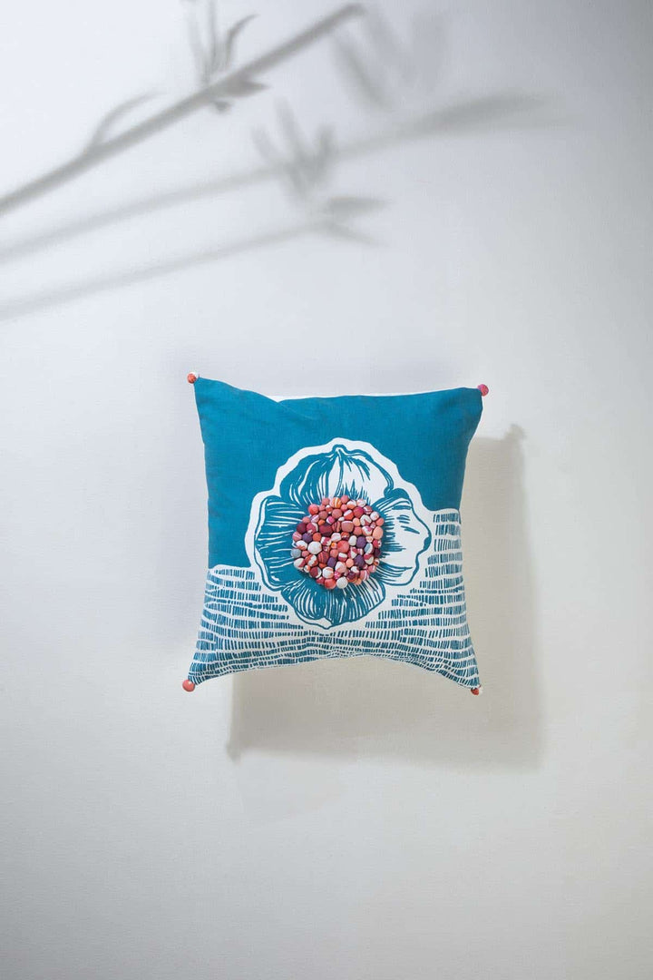 ACCENT CUSHIONS Kuru Artistic Blue Cushion Cover (41 Cm X 41 Cm)