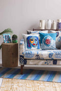 ACCENT CUSHIONS Kuru Artistic Blue Cushion Cover (41 Cm X 41 Cm)