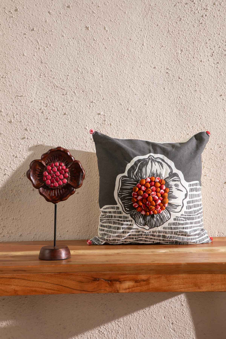 ACCENT CUSHIONS Kuru Charcoal Red Cushion Cover (41 Cm X 41 Cm)