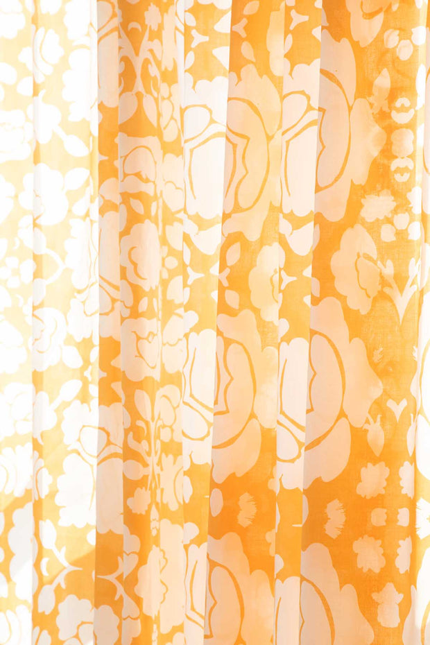 SWATCHES Gypsy Rose Yellow And White Sheer Fabric And Curtains Swatch