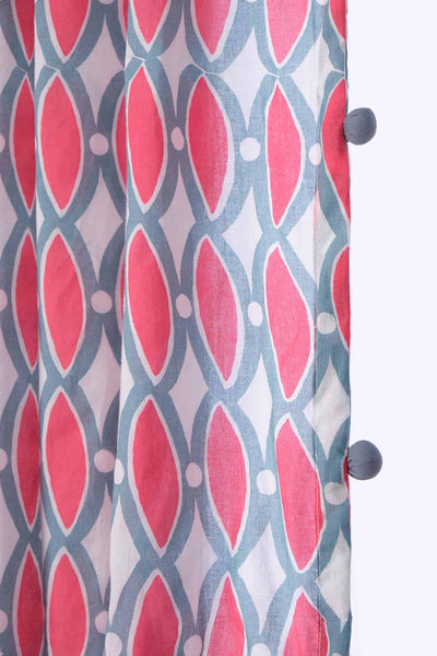 CURTAINS Lakka Pink And Grey Sheer Curtain (Cotton Voile)