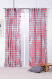 CURTAINS Lakka Pink And Grey Sheer Curtain (Cotton Voile)