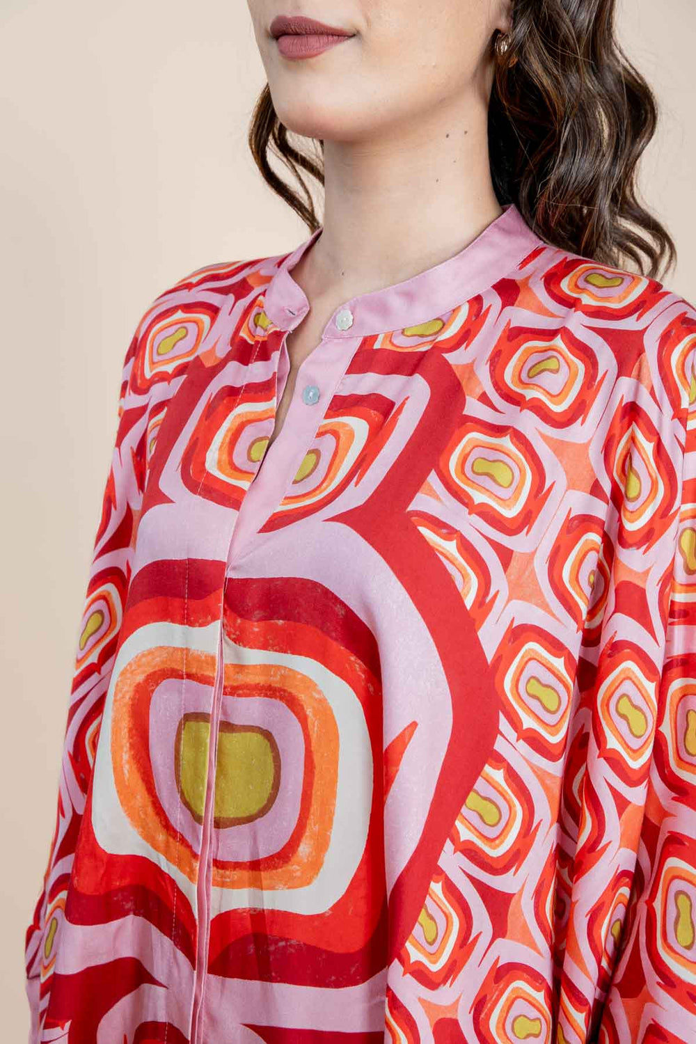 TOPS Landfall Ogee Kaftan Shirt (Mineral Red)