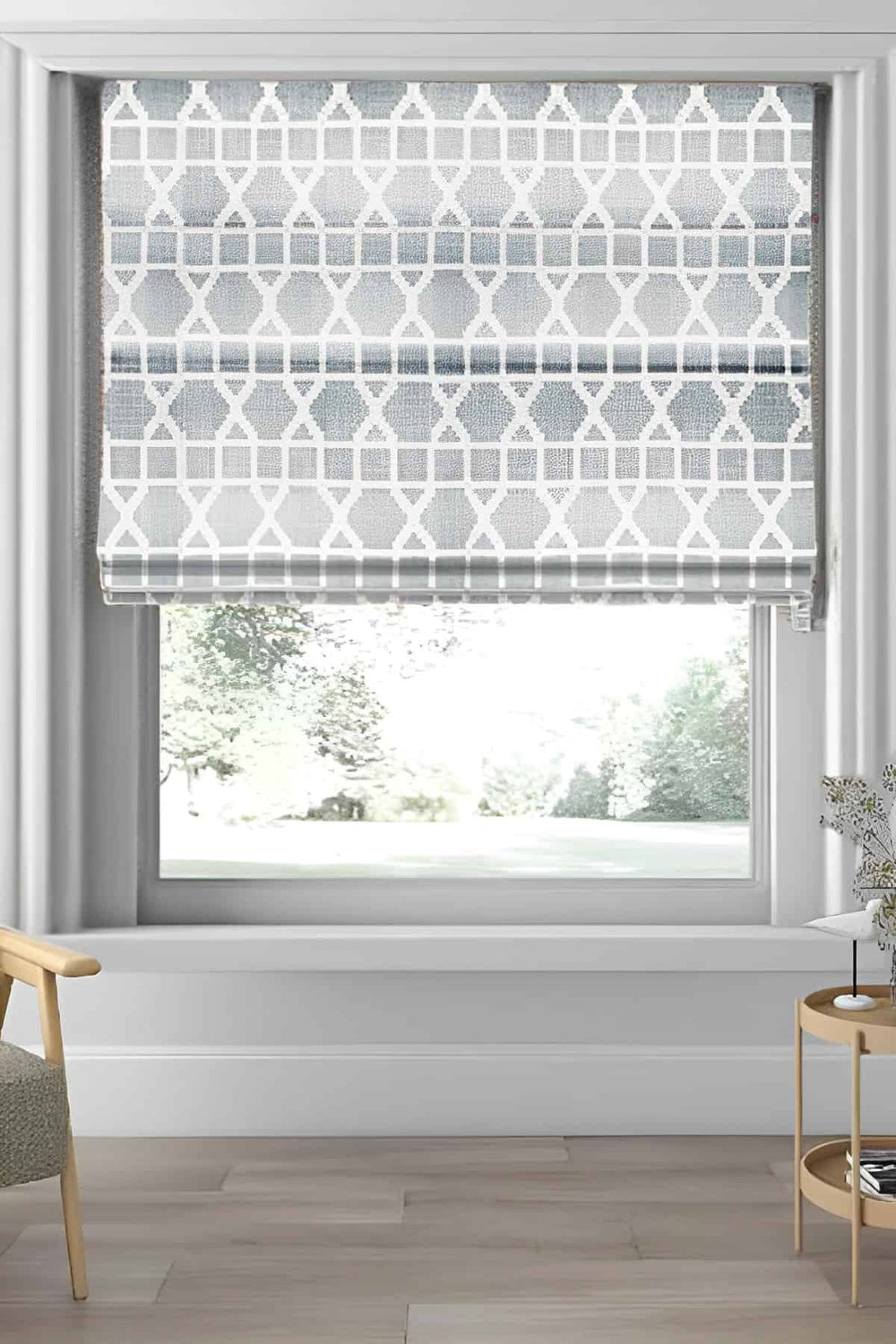 PRINT & PATTERN HEAVY FABRICS Lattice Printed Heavy Fabric And Curtains (Grey)