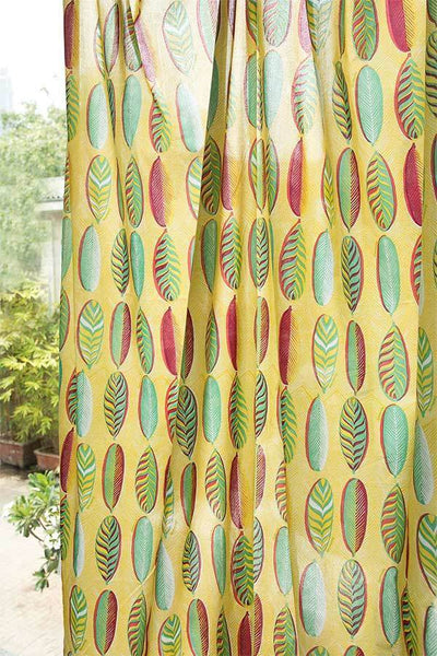 SHEER FABRIC AND CURTAINS Leaf Alone Sheer Fabric And Curtains (Yellow)