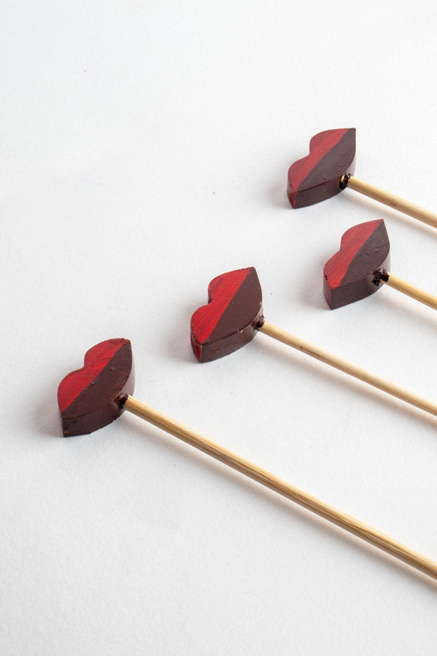 BAR TOOLS Lip Sip Deep Red Stirrer Set (Set Of 4)
