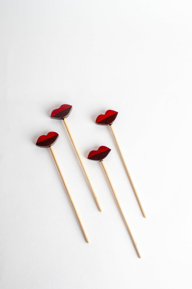BAR TOOLS Lip Sip Deep Red Stirrer Set (Set Of 4)
