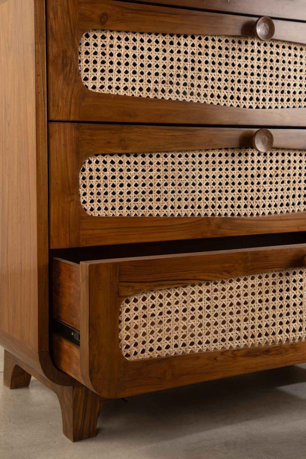 CHEST OF DRAWERS Luna Teak Wood And Wicker Chest Of Drawers