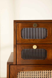 CHEST OF DRAWERS Luna Teak Wood And Wicker Chest Of Drawers