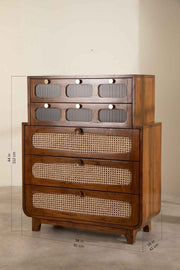 CHEST OF DRAWERS Luna Teak Wood And Wicker Chest Of Drawers