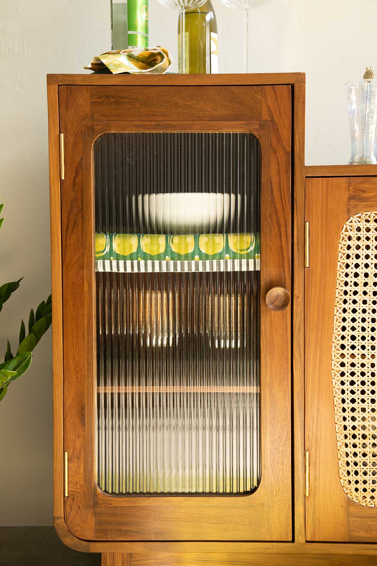 Luna Teak Wood and Wicker Sideboard