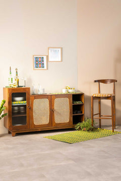 Luna Teak Wood and Wicker Sideboard