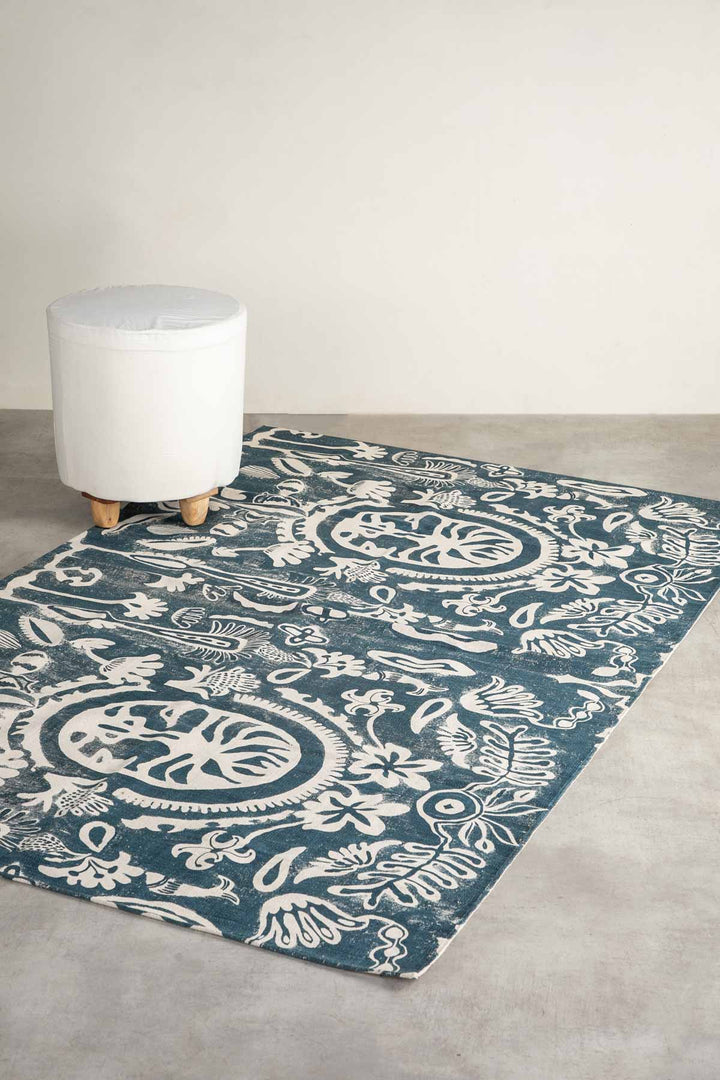 PRINT & PATTERN RUGS Madellion Tree Printed Rug (Indigo)