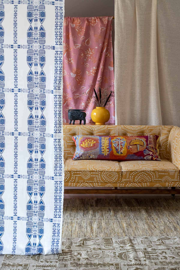 PRINT & PATTERN SHEER FABRICS Madia Sheer Fabric And Curtains (Blue And White)