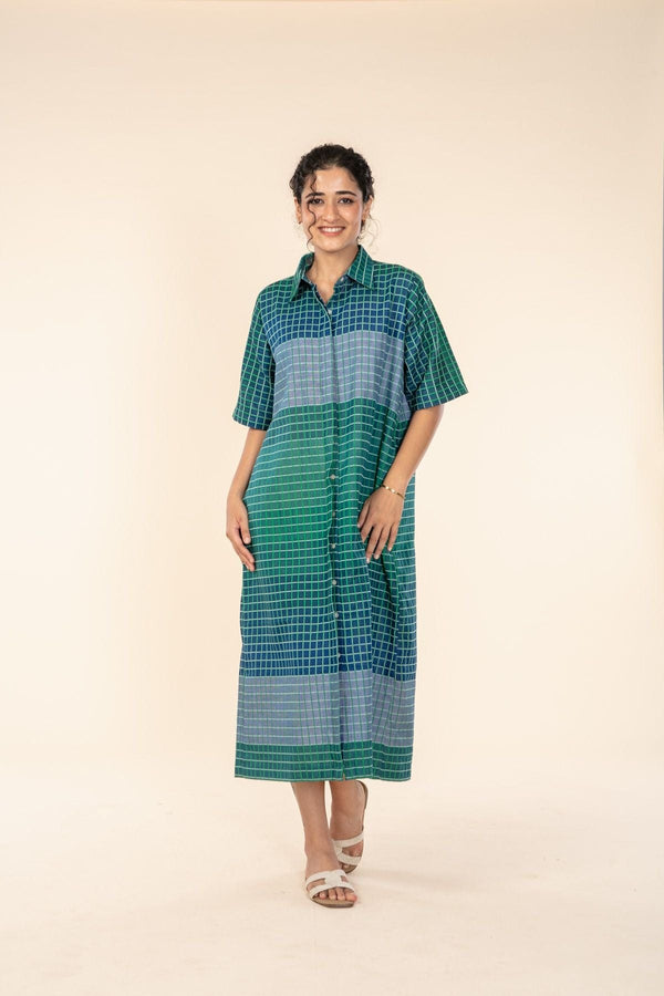 Madras Stripes Shirt Dress (Spring Forest Green)