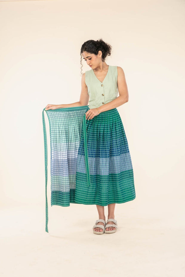 BOTTOMS Madras Stripes Wrap Skirt (Spring Forest Green)
