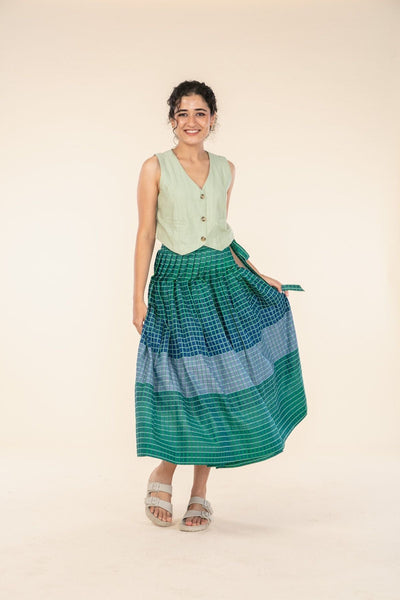BOTTOMS Madras Stripes Wrap Skirt (Spring Forest Green)