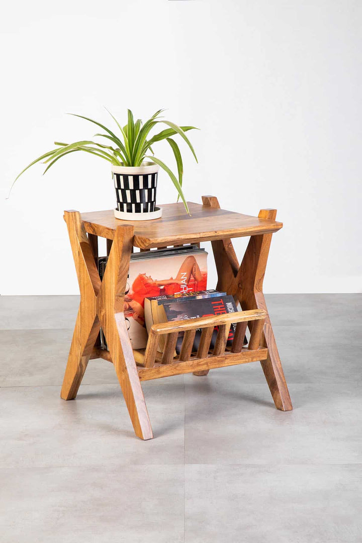 BEDSIDE TABLES Magazine Rack Bedside Table (Acacia Wood)