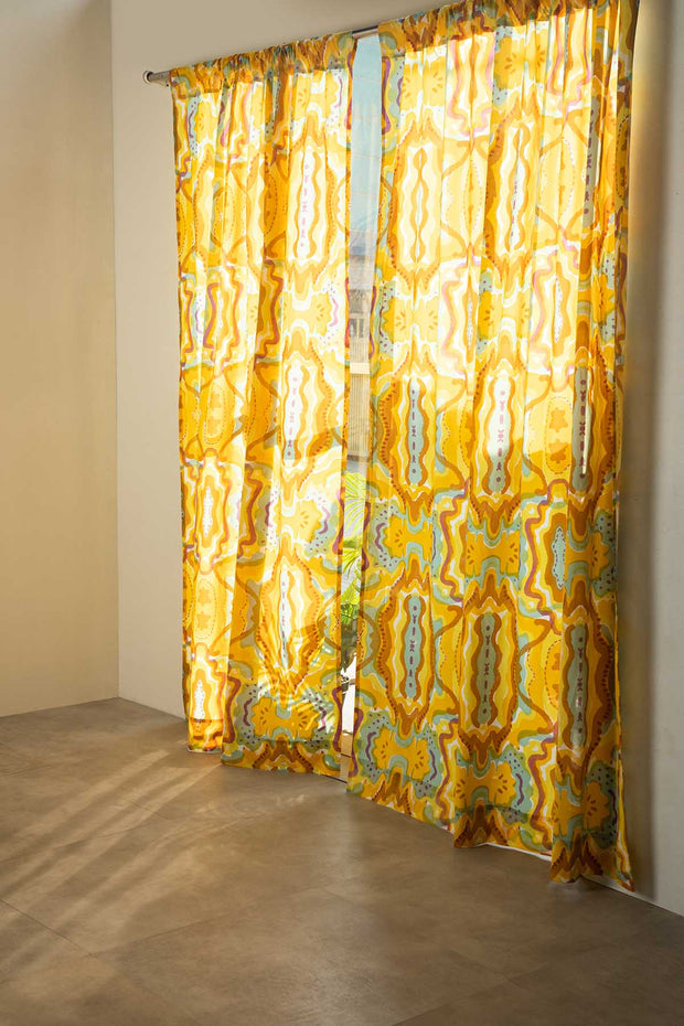 PRINT & PATTERN SHEER FABRICS Mansara Amber Yellow Sheer Fabric And Curtains