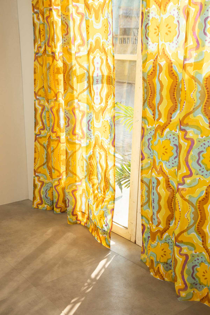 CURTAINS Mansara Amber Yellow Window Curtain In Sheer Fabric