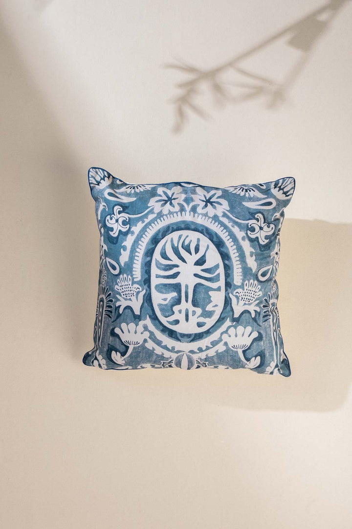 SHAMS & FLOOR CUSHIONS Medallion Tree Indigo Floor Cushion Cover (61 Cm X 61 Cm)