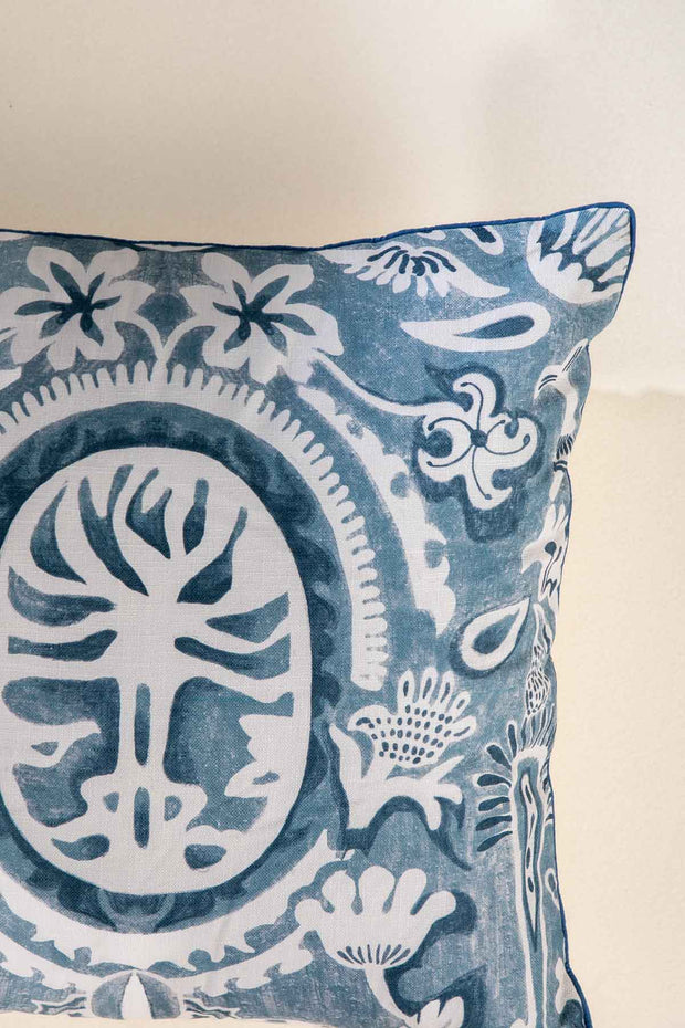 SHAMS & FLOOR CUSHIONS Medallion Tree Indigo Floor Cushion Cover (61 Cm X 61 Cm)