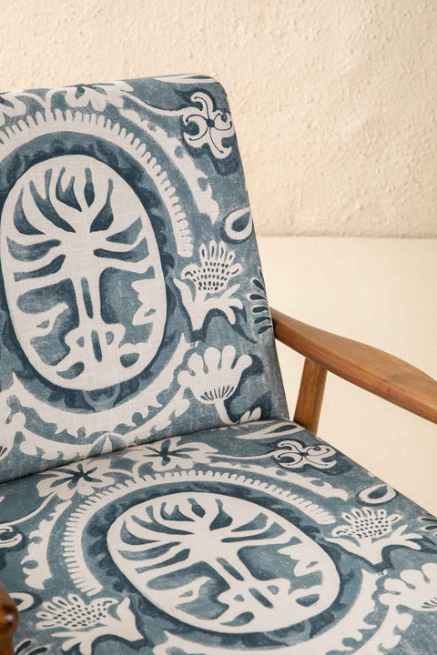 PRINT & PATTERN UPHOLSTERY FABRICS Medallion Tree Indigo Printed Upholstery Fabric