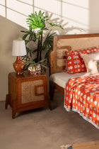Teak Wood And Wicker Bedside Table