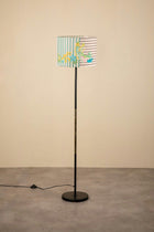 Midnight Slim Floor Lamp with Keora Stripes Drum Lampshade (Honey Bloom)
