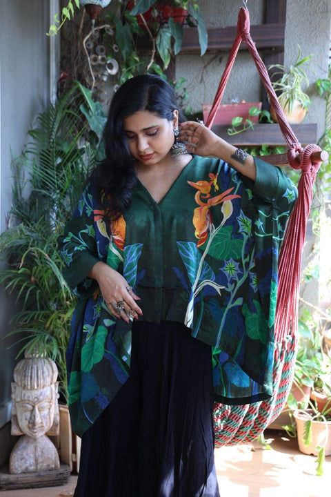 TOPS Mimicry Blooms Kaftan Top (Forest Green)