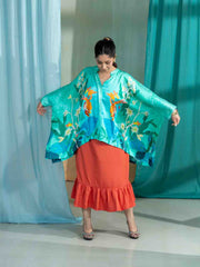 TOPS Mimicry Blooms Kaftan Top (Kava Mint)