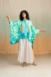 TOPS Mimicry Blooms Kaftan Top (Kava Mint)